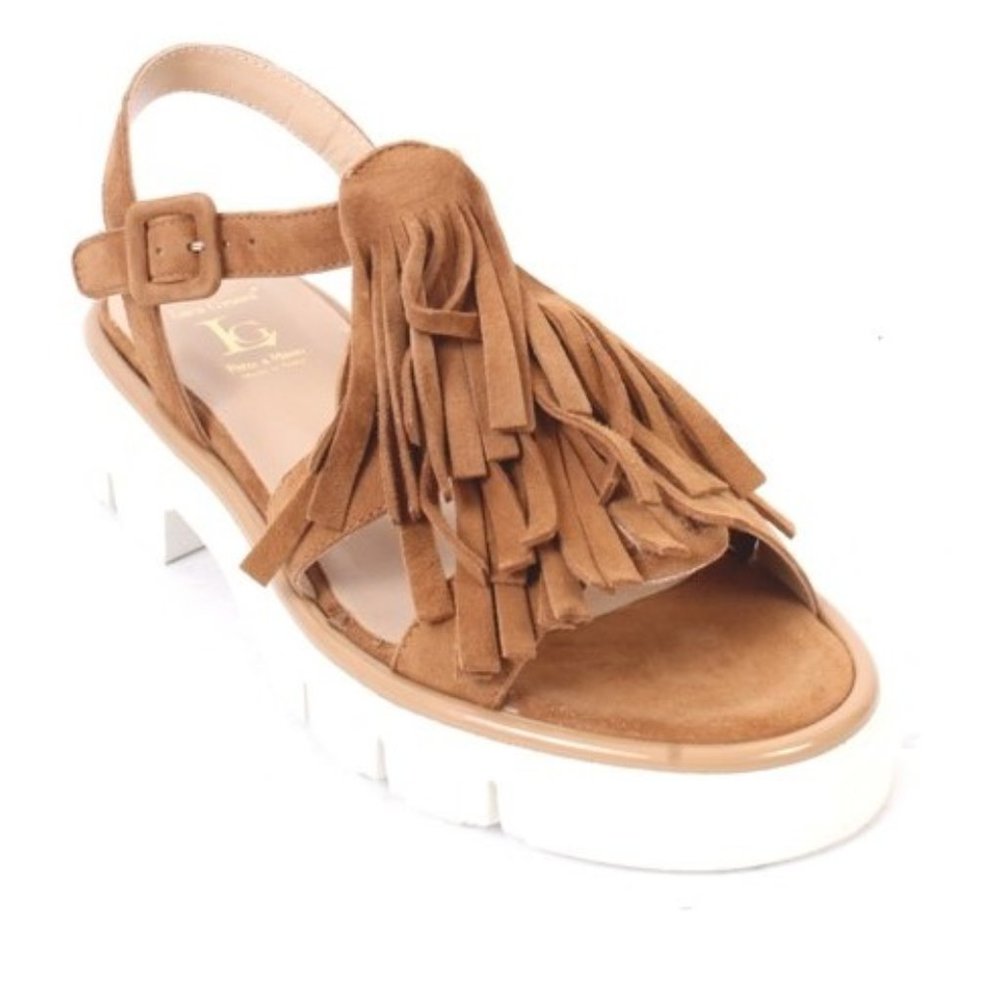 Luca Grossi 838a Brown Suede Frindge Platform Shoes Sandals